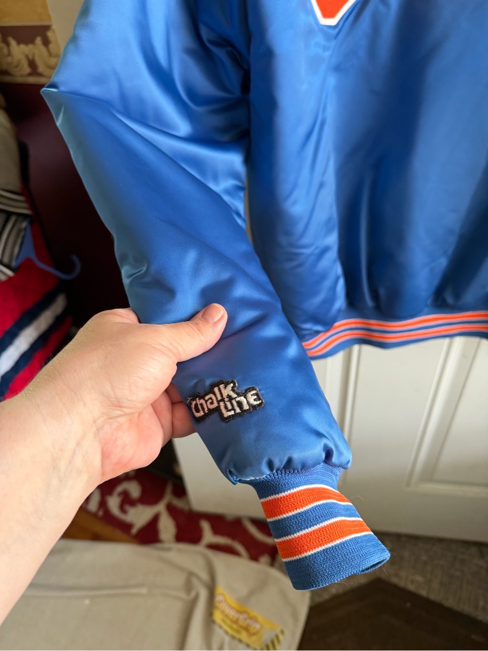 Vintage Blue Cavaliers Satin Bomber Jacket with Orange Trim - Picture 5 of 6